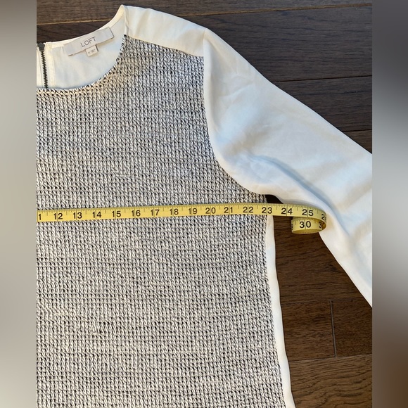 LOFT Cream/Gray Tweed Front Mixed Media Long Sleeve Back Zip Blouse Size XL - Picture 8 of 12